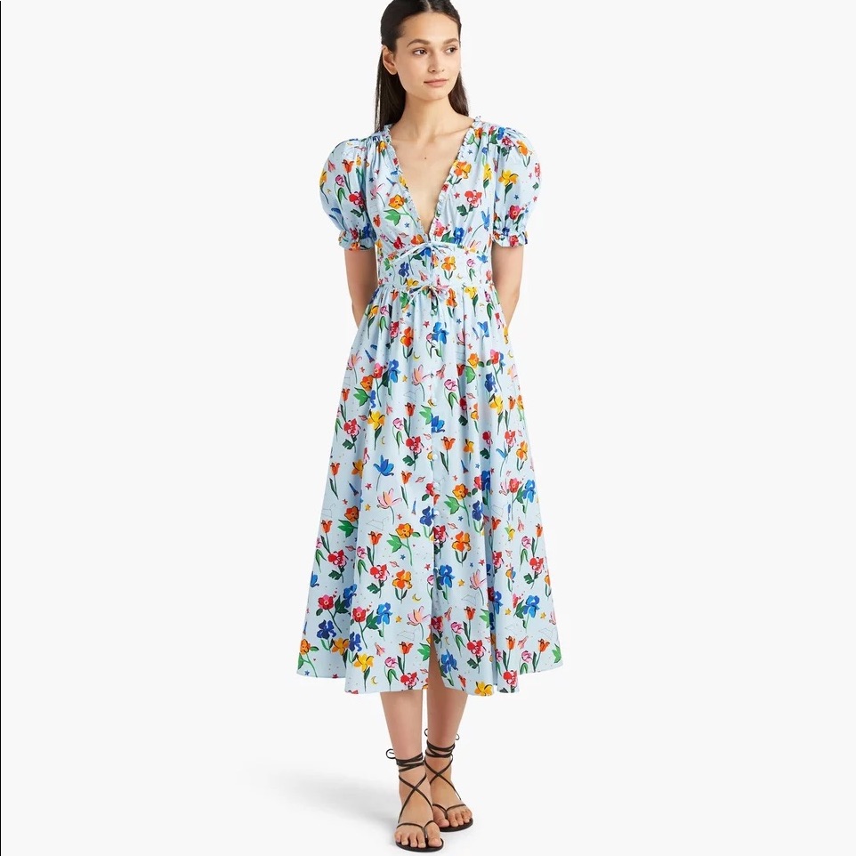 Hill House Light Blue Floral Midi Dress